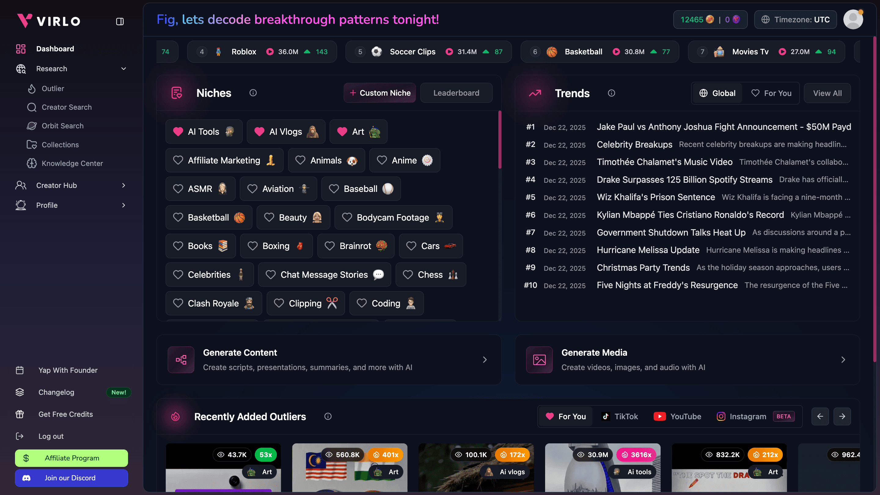 Virlo Dashboard Demo